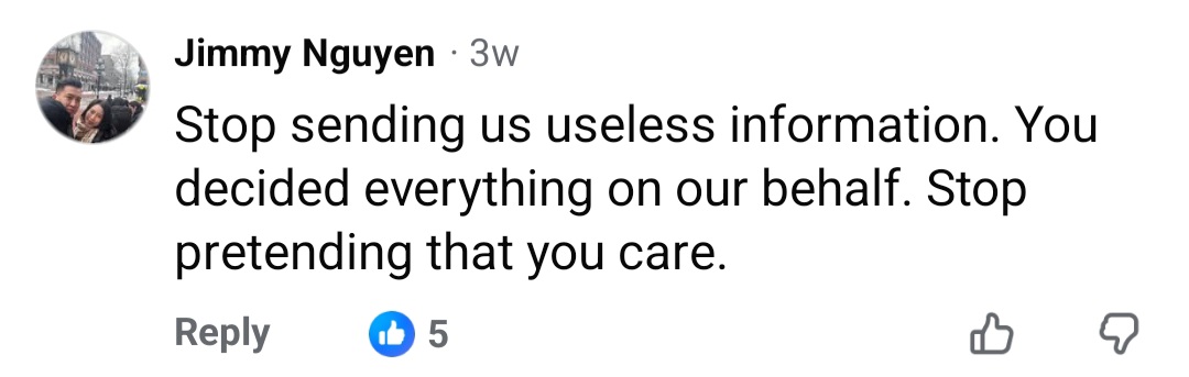 Stop sending us useless information. You decided everything on our behalf. Stop pretending that you care.